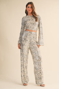 Sequin Open Back Top and Pants Set
