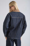 Jamie Dark Wash Denim Barn Jacket With Contrasting Collar