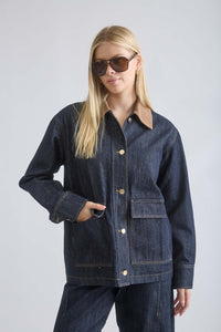 Jamie Dark Wash Denim Barn Jacket With Contrasting Collar