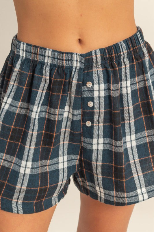 Blue Button Front Flannel Boxer Shorts