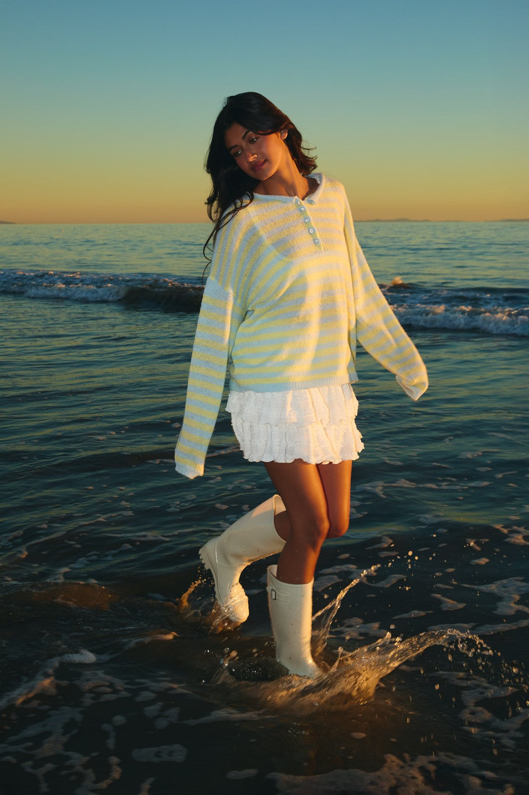 Blue and Yellow Striped Soft Knit Sweater - Kendry Collection Boutique