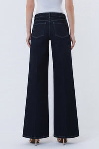Olivia Mid Rise Dark Wash Trouser Fold Wide Jeans