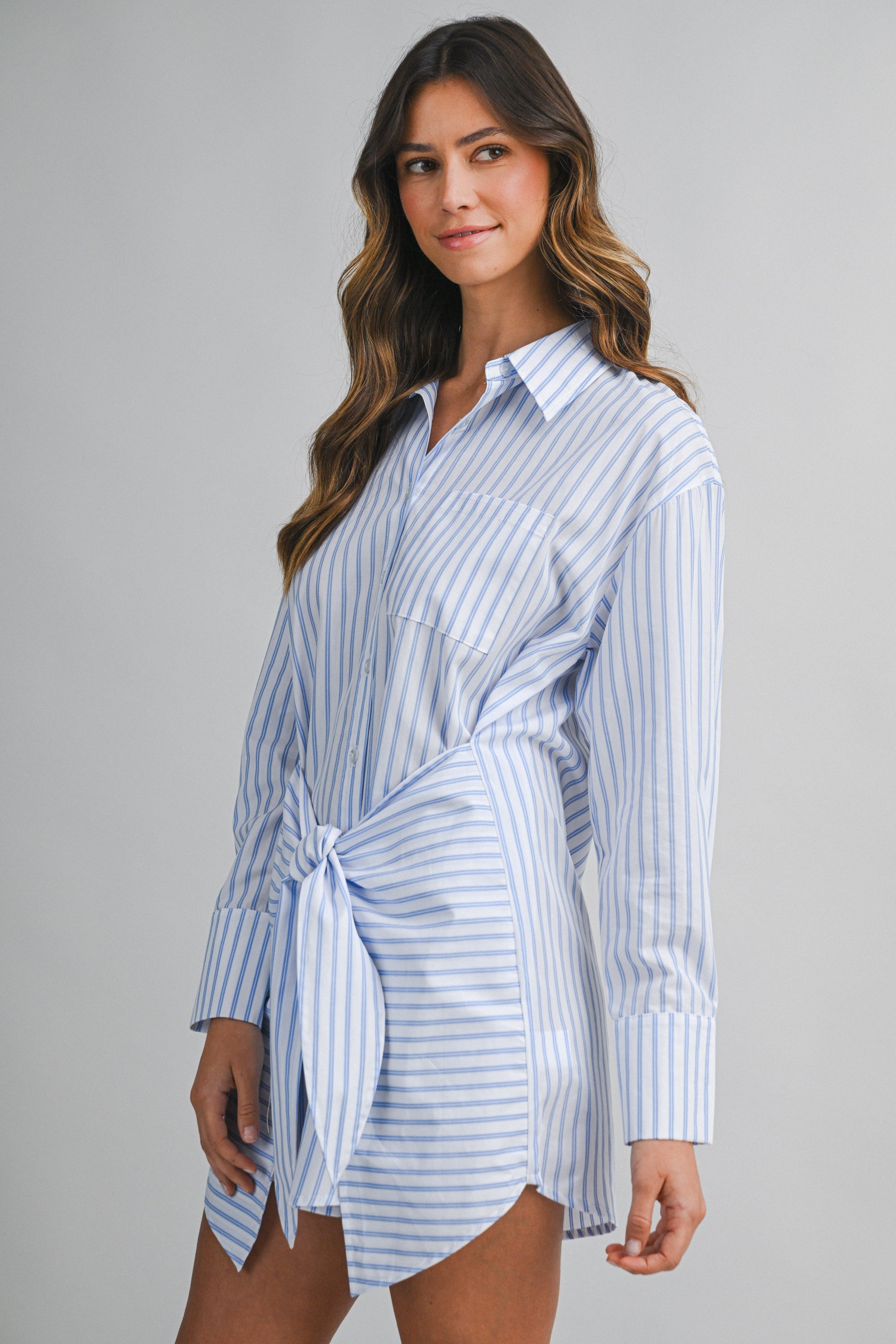 Front Tie Button Down Mini Dress Front Tie Button Down Mini Dress
