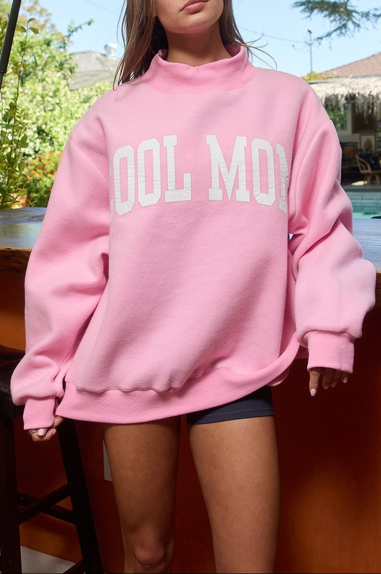Reversible Pink 'MOTHER' & 'COOL MOM' Mock-Neck Sweatshirt
