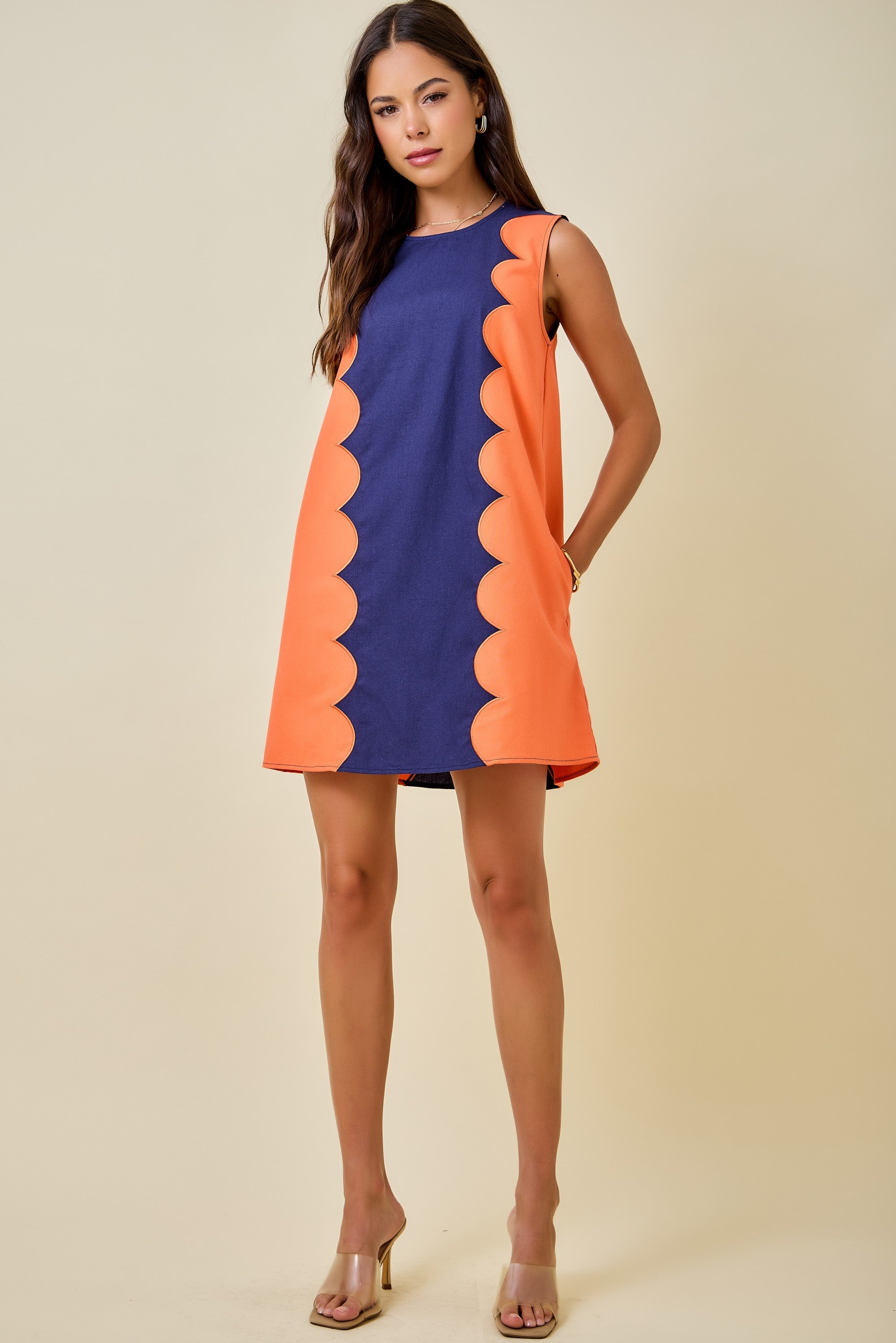 Navy and Orange Scallop Shift Dress | Auburn Game Day Style
