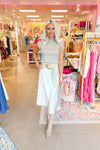 Beige Faux Suede Belt With Gold Buckle