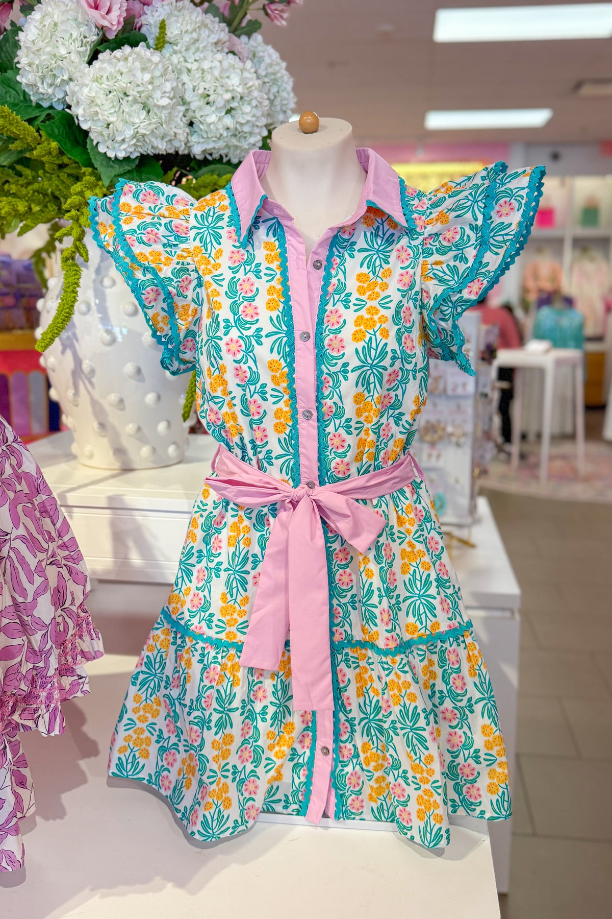 Mint Green Belted Floral Mini Dress - Kendry Collection Boutique
