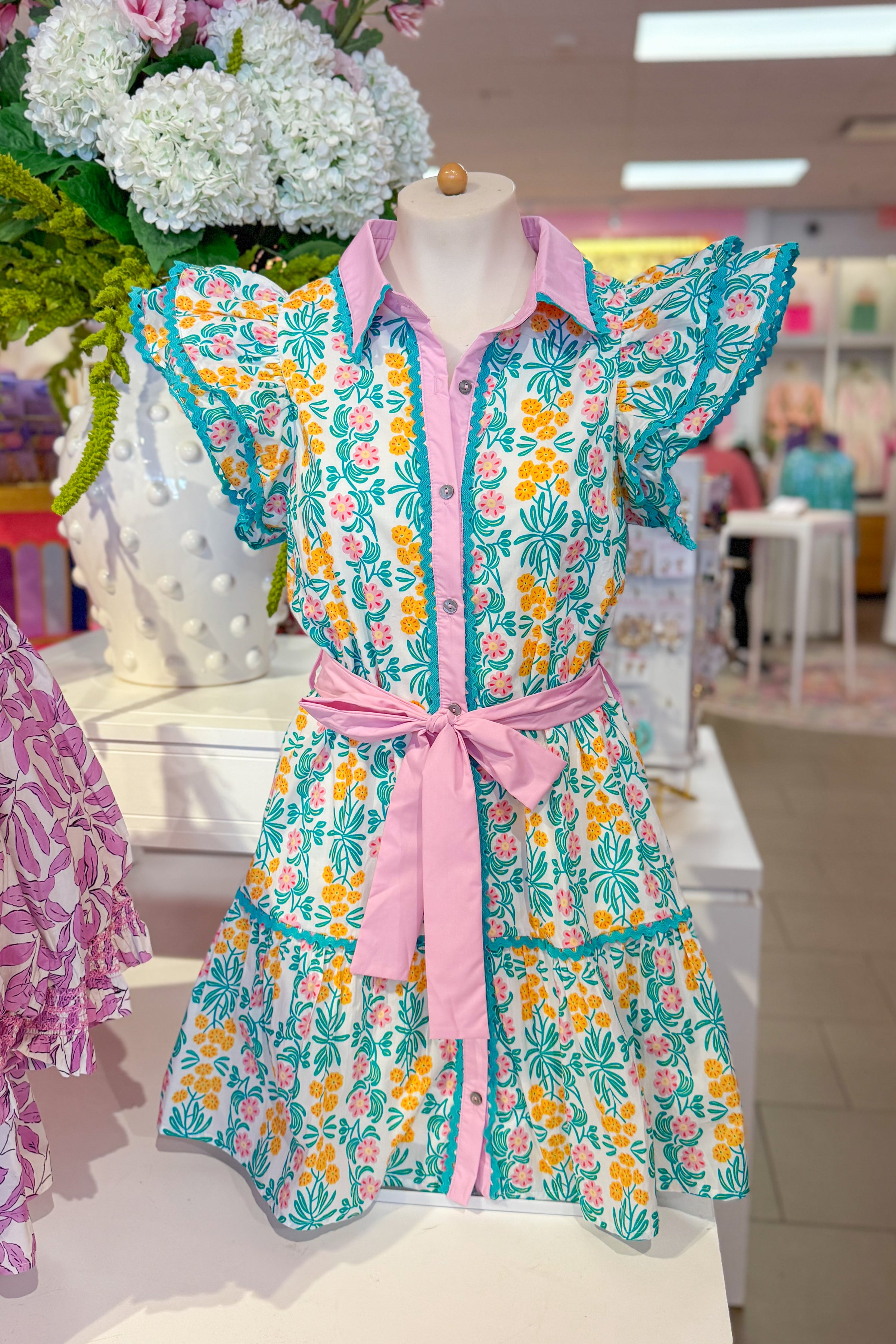 Mint Green Belted Floral Mini Dress - Kendry Collection Boutique