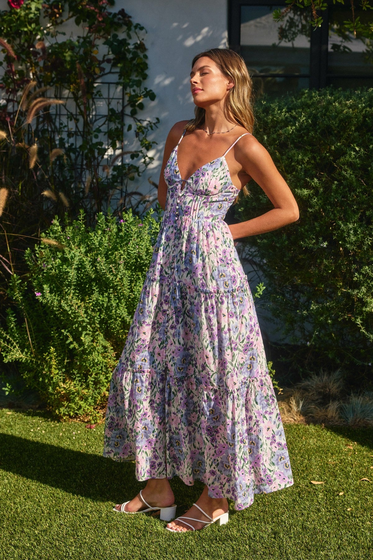 Purple Multi Floral Bustier Tiered Maxi Dress - Kendry Collection Boutique