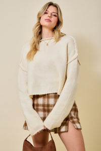 Beige Chunky Knit Mock Neck Sweater