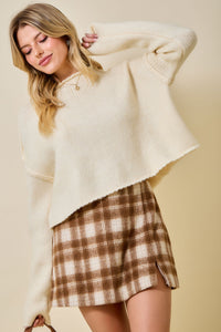 Beige Chunky Knit Mock Neck Sweater