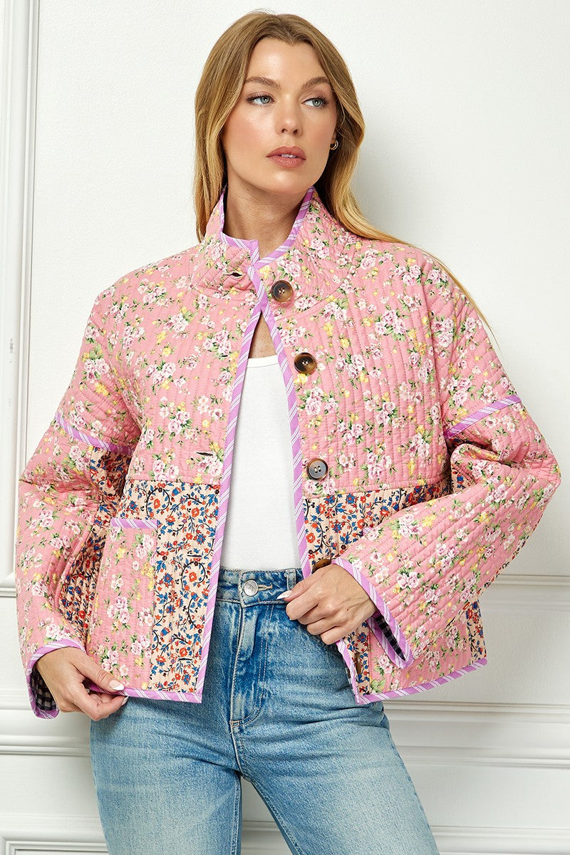 Reversible Quilted Block Pattern Jacket