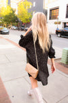 Black Rhinestone Satin Shirt Dress