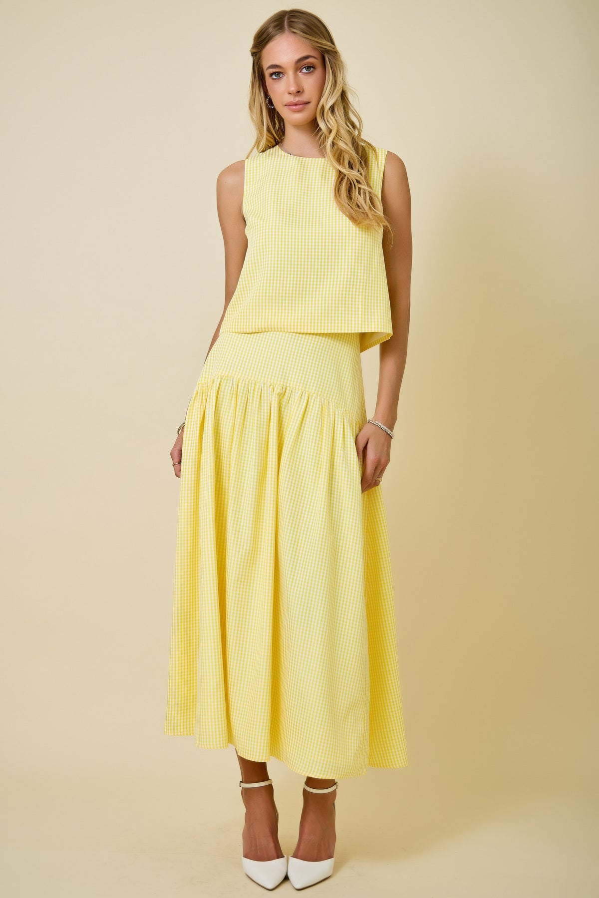 Yellow Gingham Top and Midi Skirt Set - Kendry Collection Boutique