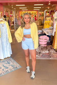 Baby Blue Gingham Sports Bra and Biker Shorts Set