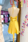 Lemon Yellow Bow Halter Mini Dress