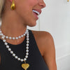Gold Puffy Heart Pendant Pearl Necklace