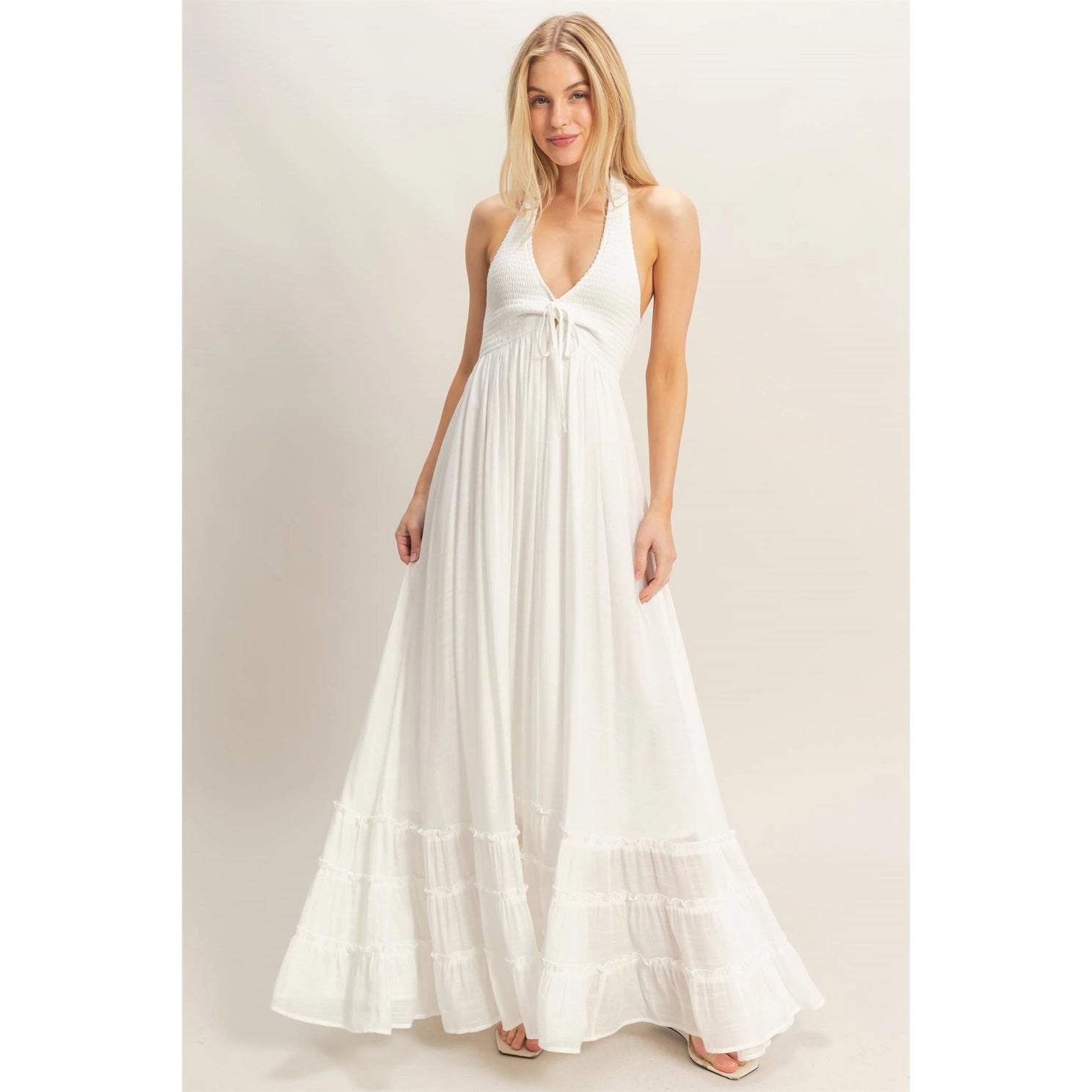 Tiered Ruffle Halter Maxi Dress