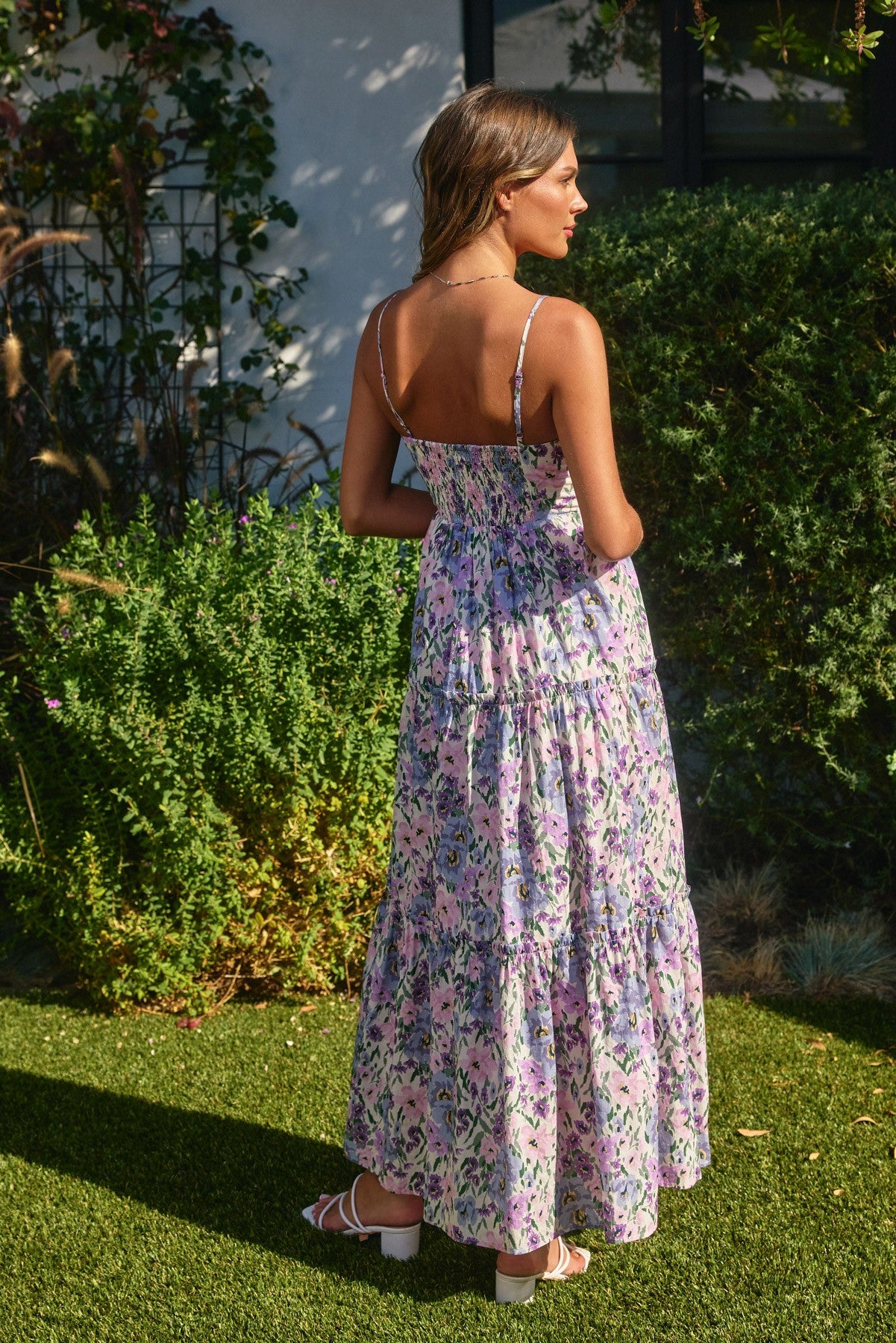 Purple Multi Floral Bustier Tiered Maxi Dress - Kendry Collection Boutique