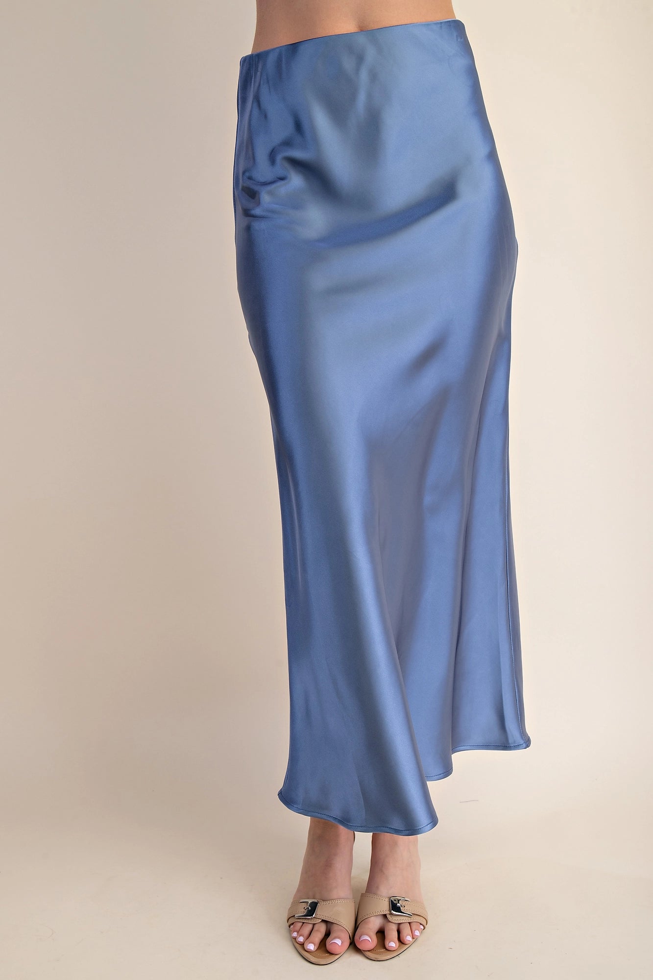 Isla Blue Satin Midi Skirt