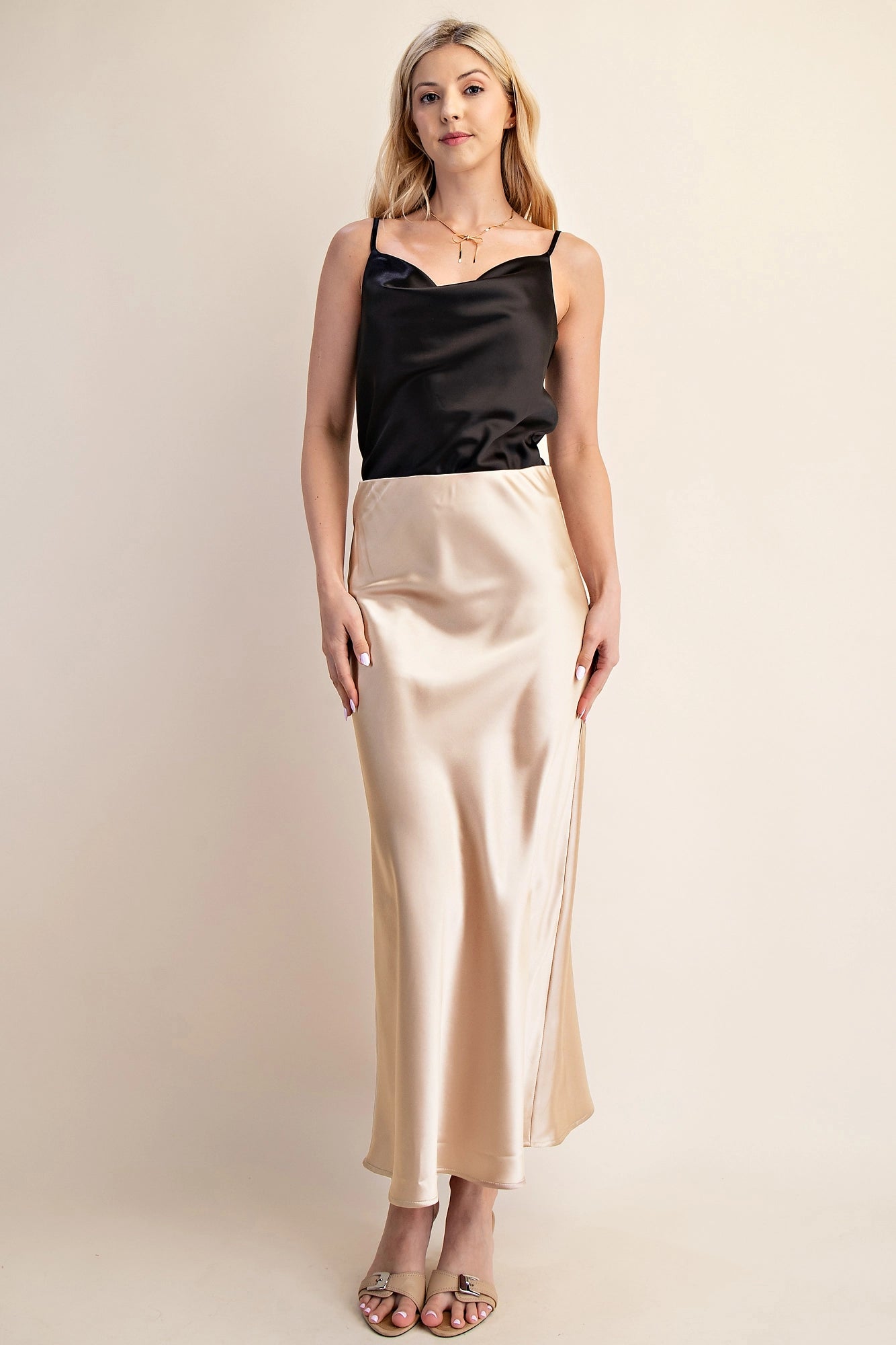 Isla Champagne Satin Midi Skirt