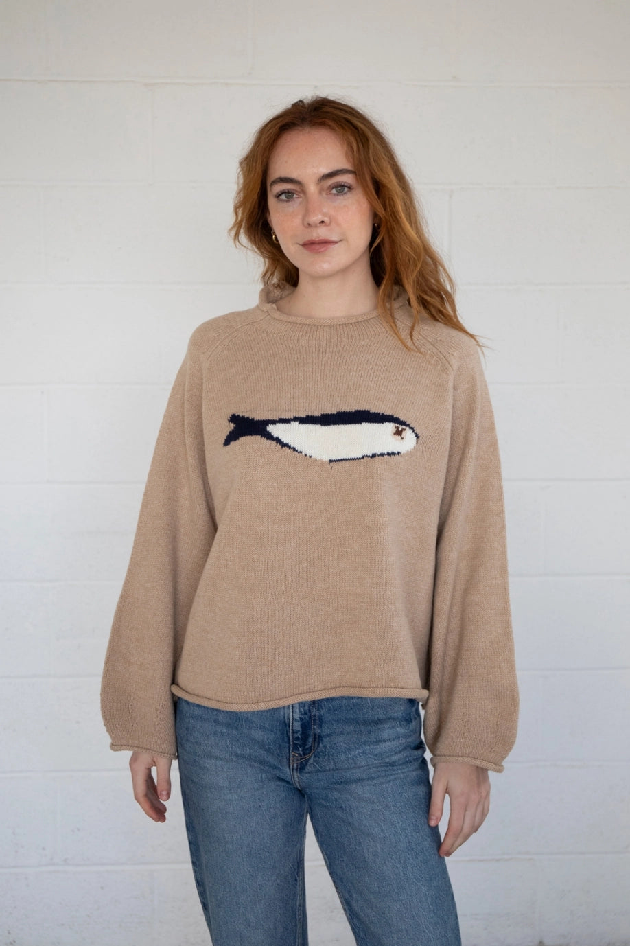 Mock Neck Sardine Fish Sweater - Mocha