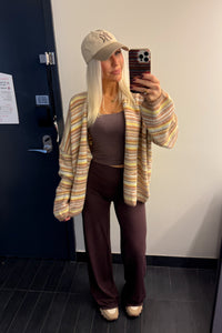 Brown Multi Stripe Open Front Cardigan