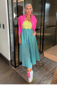 Scallop Trim Striped Maxi Dress - Green