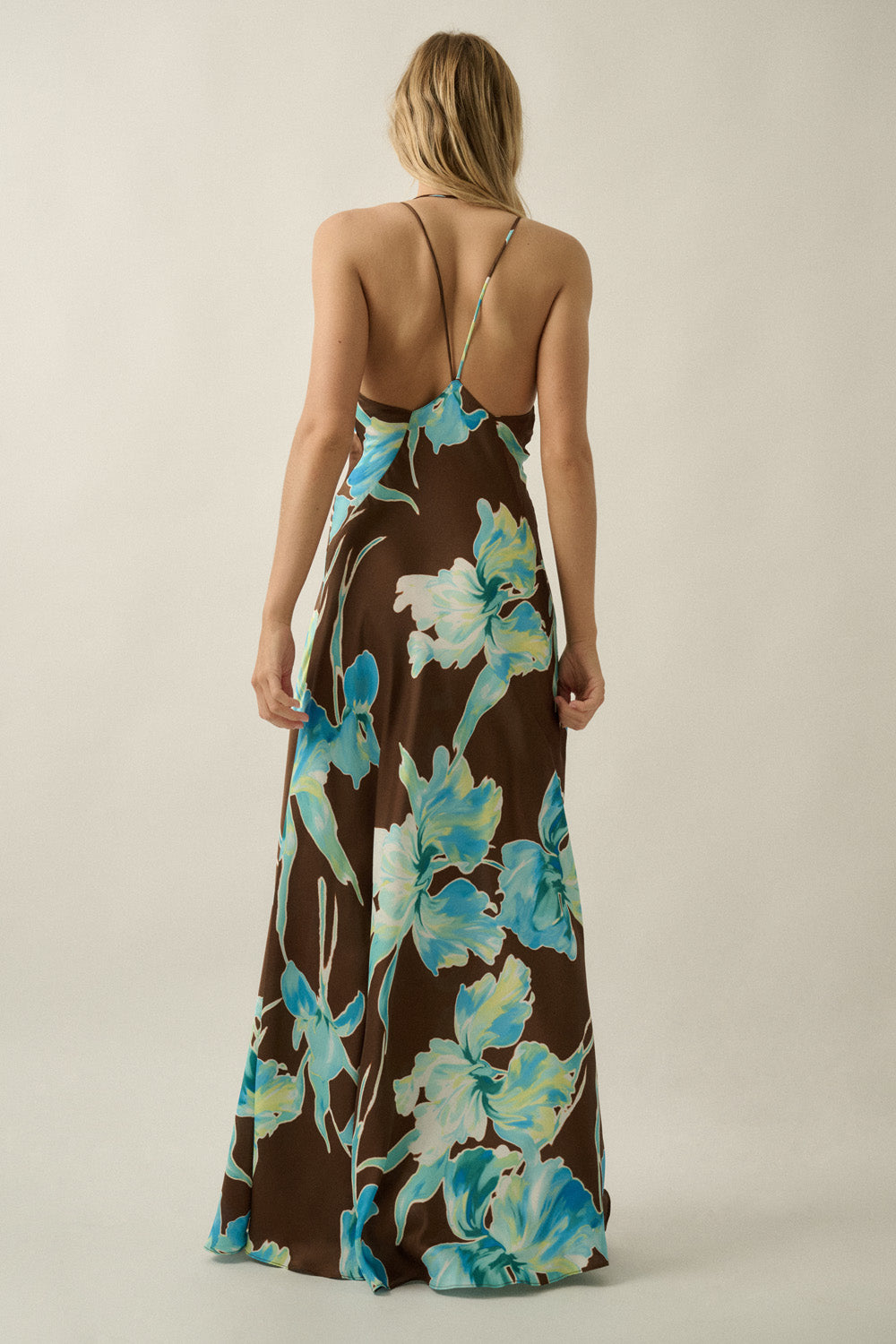 Floral Print Satin Maxi Dress