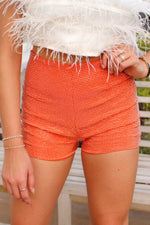 Orange Rhinestone Zip Shorts