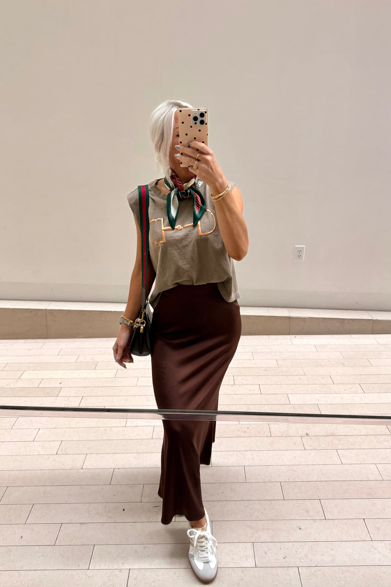 Brown and Gold Horse Bit Muscle Tee