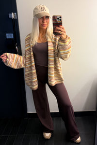 Brown Multi Stripe Open Front Cardigan