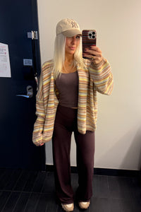 Brown Multi Stripe Open Front Cardigan