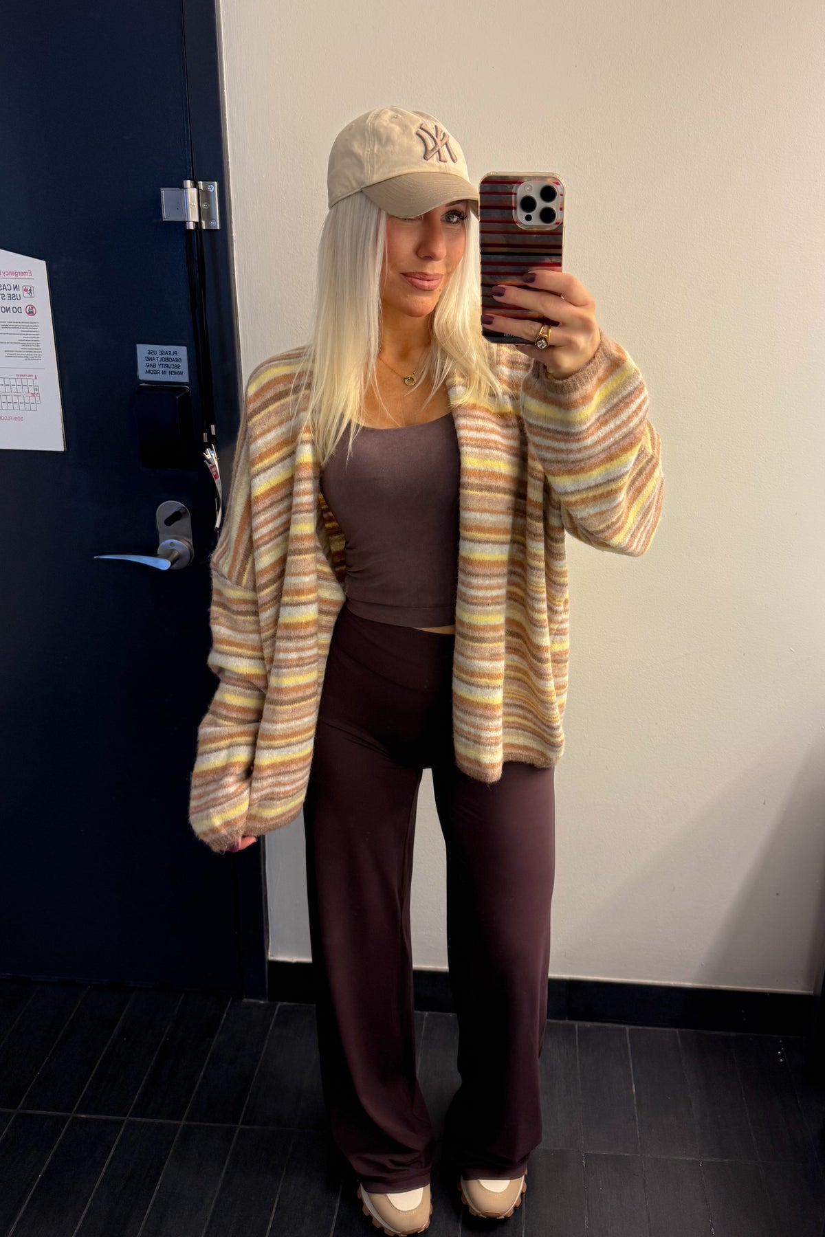 Brown Multi Stripe Open Front Cardigan