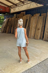 Pleated Denim Front Tie Romper