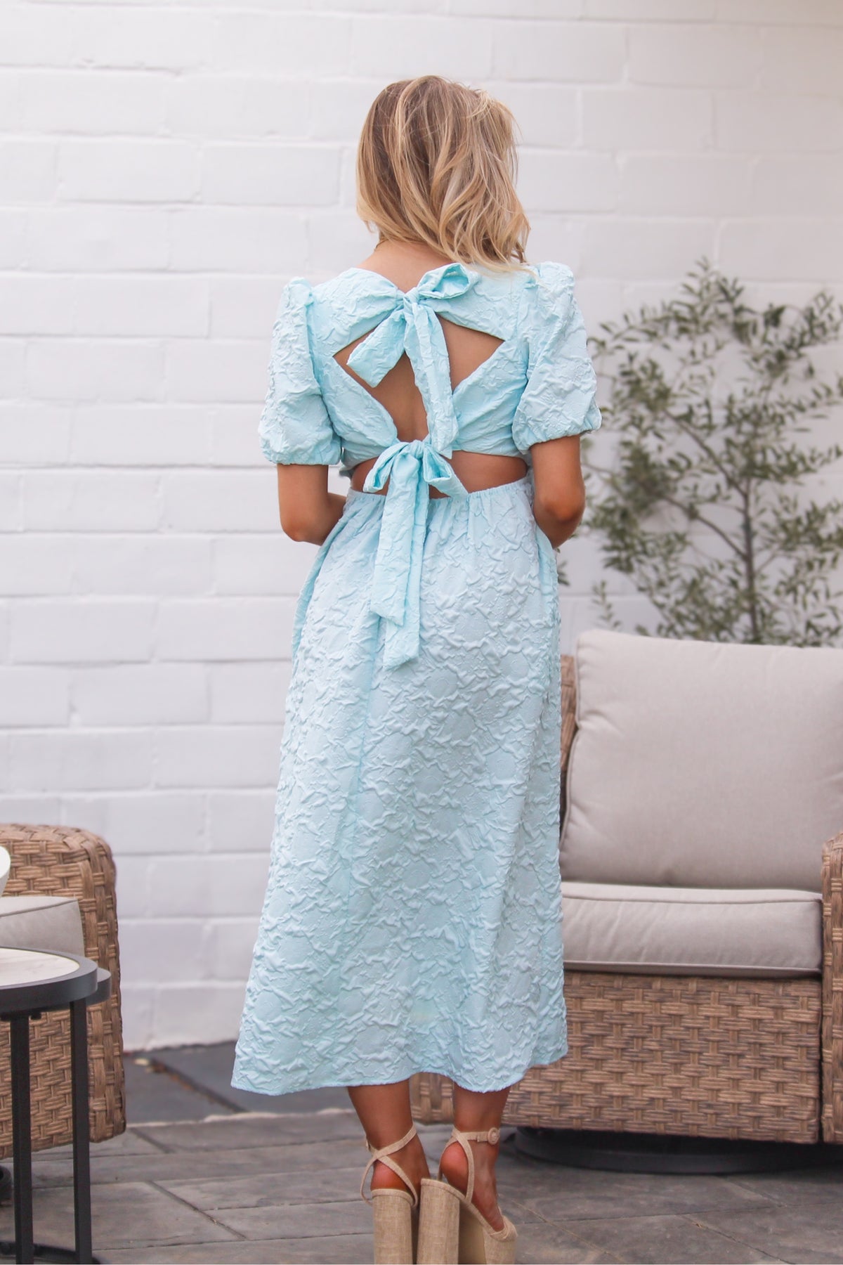 Mint Jacquard Floral Tie Back Maxi Dress