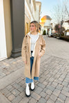 Mocha Longline Jacket With Built In Hoodie