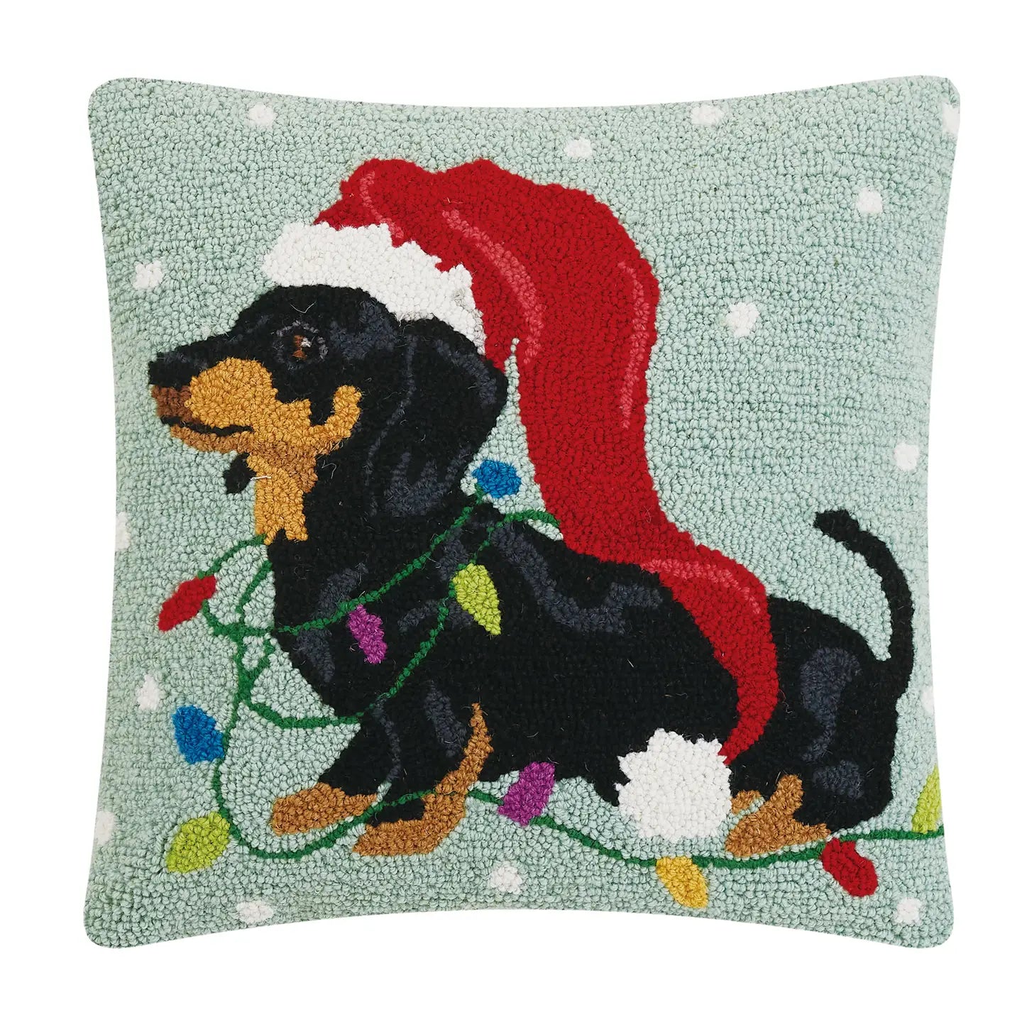 Mini Dachshund Dog Christmas Needle Point Pillow