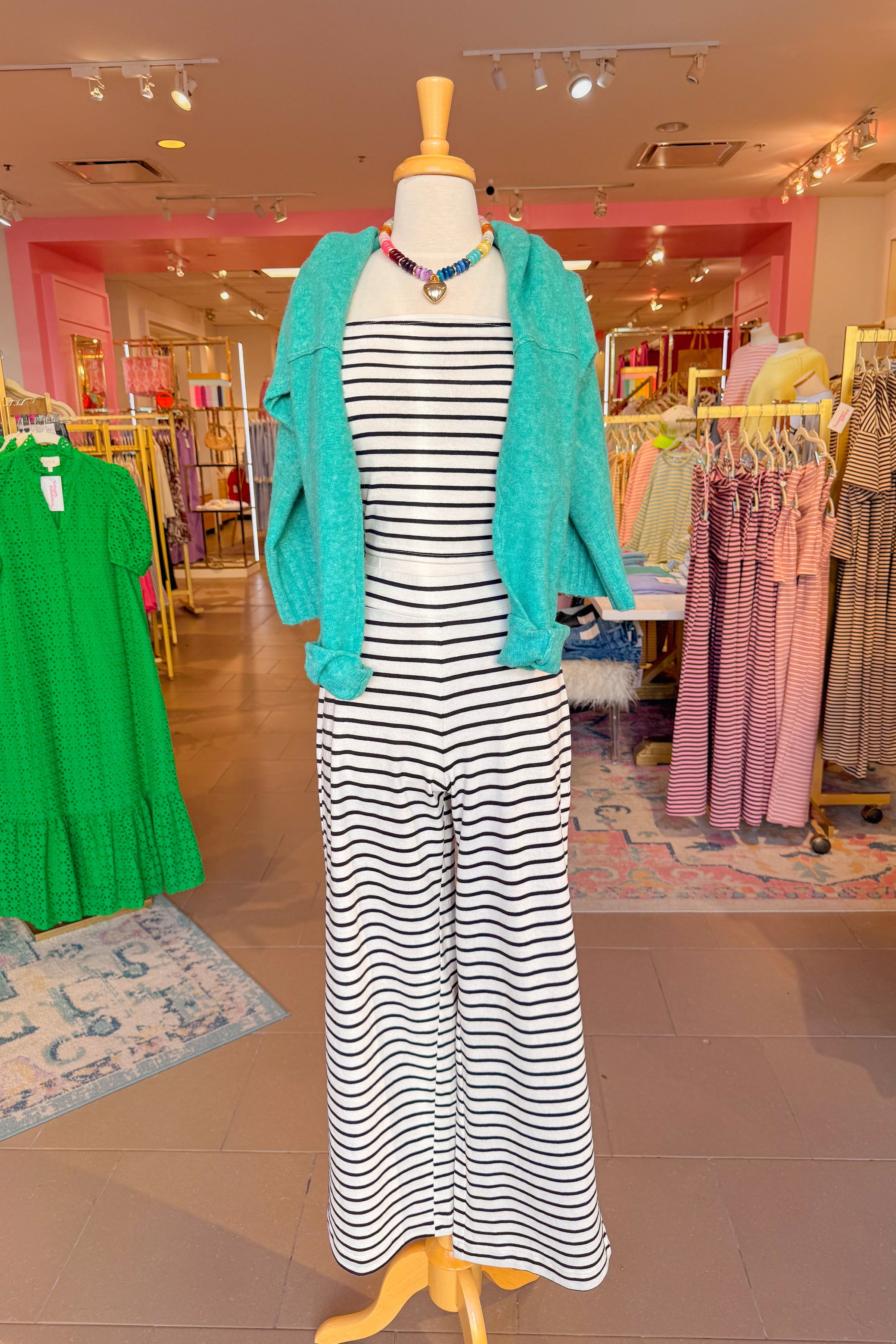 Black and Ivory Striped Tube Top and Pants Set - Kendry Collection Boutique