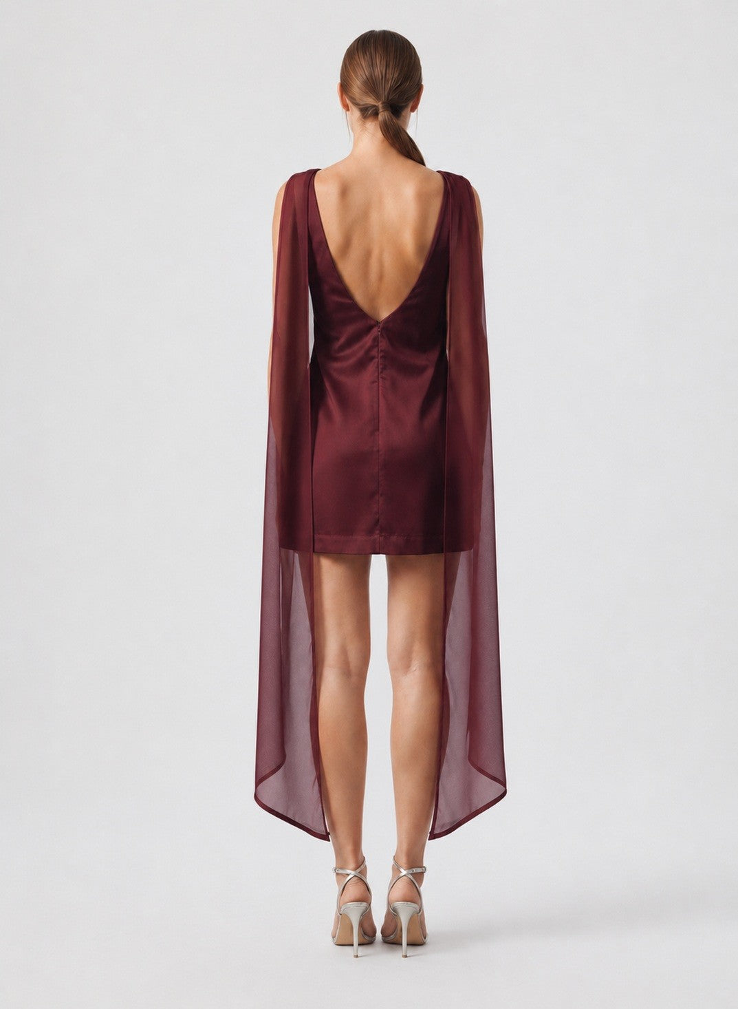 Draped Cowl Neck Mini Dress - Wine
