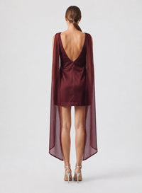 Draped Cowl Neck Mini Dress - Wine