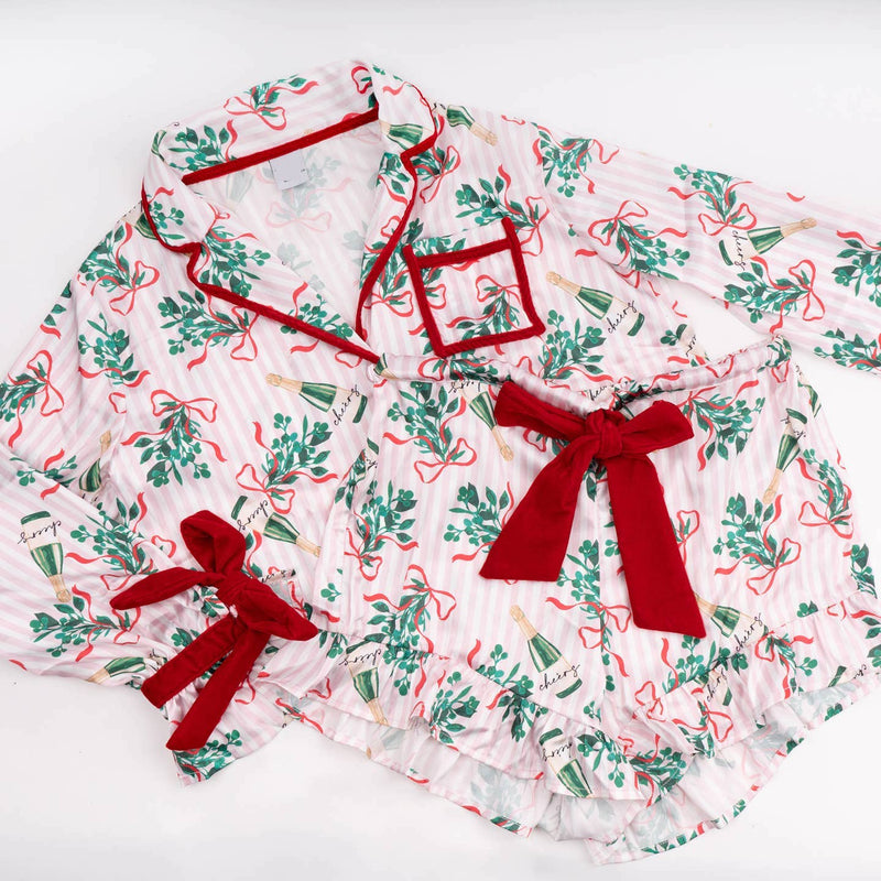 Mistletoe Pyjamas Red Mistletoe Satin Pajama Set - Kendry Collection Boutique