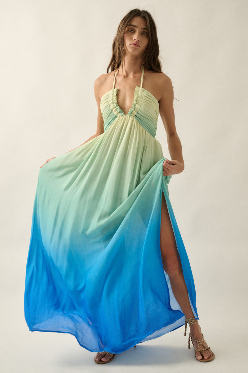 Ombre Halter Neck Maxi Dress