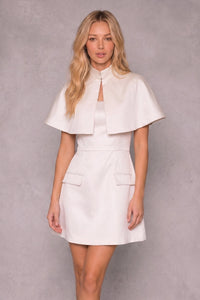 Ivory Structured Satin Detachable Capelet Mini Dress