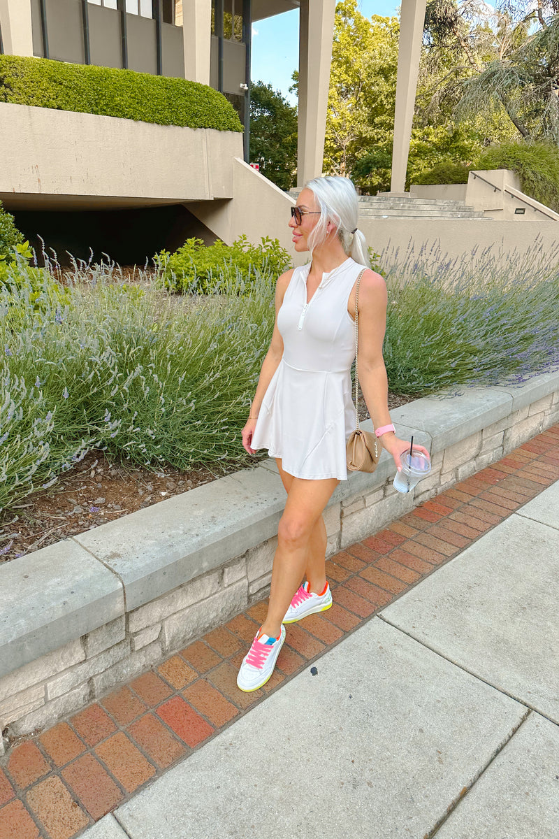 Beige Quarter Zip Tennis Dress