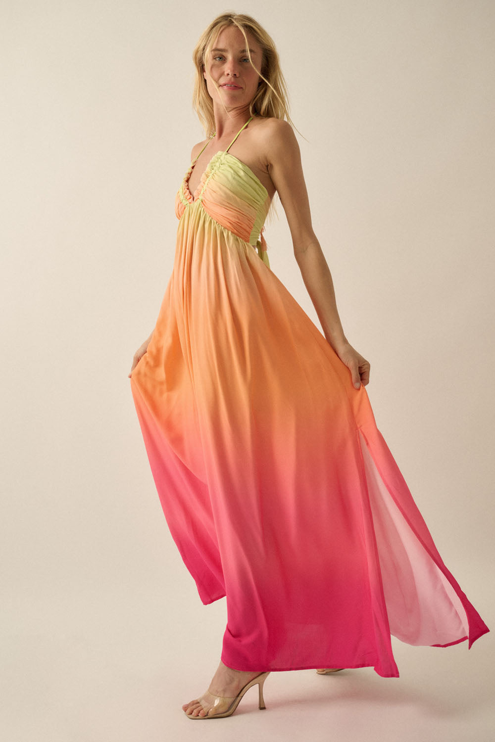 Ombre Halter Neck Maxi Dress