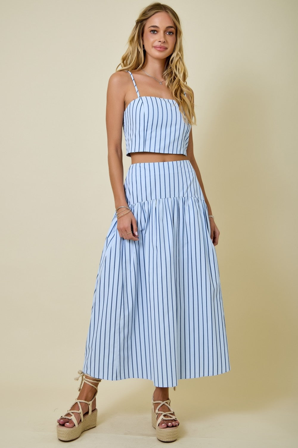 Blue Striped Top and Midi Skirt Set - Kendry Collection Boutique