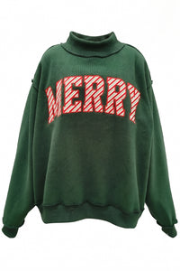 Green Striped Merry Mock Neck Sweatshirt