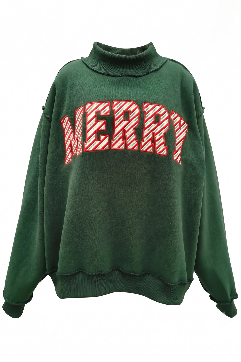 Green Striped Merry Mock Neck Sweatshirt