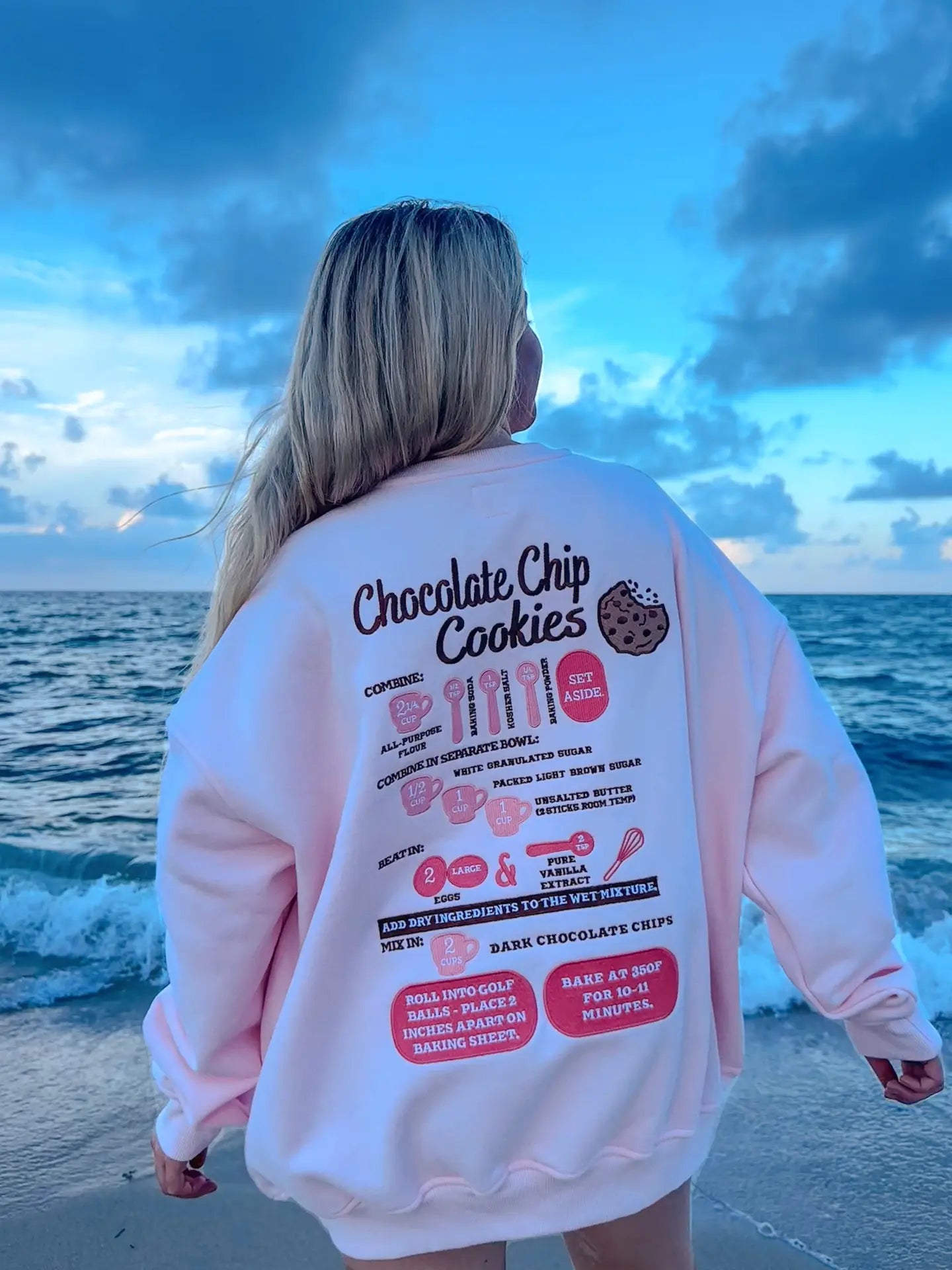 Pink Embroidered Chocolate Chip Cookie Recipe Crewneck Sweatshirt